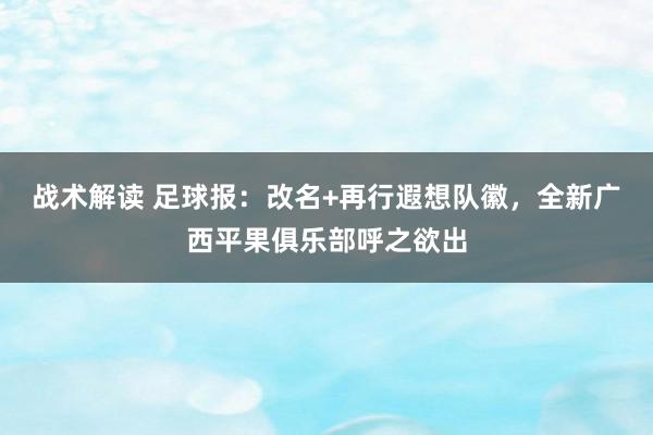 战术解读 足球报：改名+再行遐想队徽，全新广西平果俱乐部呼之欲出