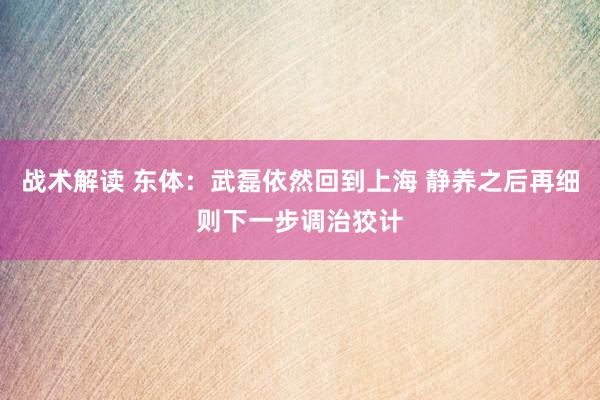 战术解读 东体：武磊依然回到上海 静养之后再细则下一步调治狡计